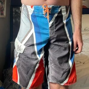 Men's Blue and Gray Swim Shorts